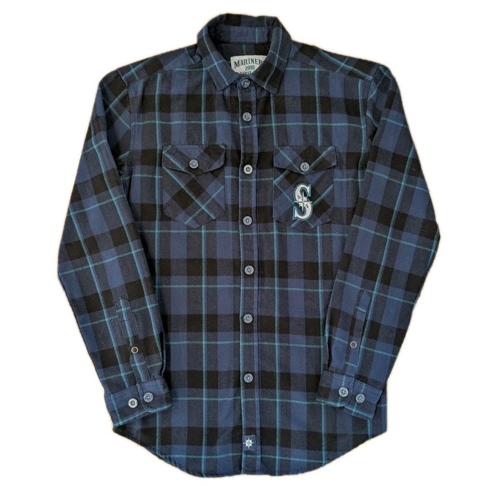 Seattle Mariners 2018 Flannel Night Embroidered Long Sleeve Shirt Plaid Size XS